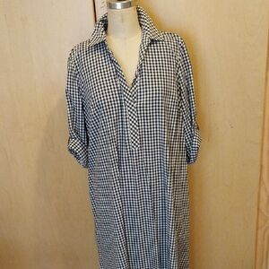 J. Jill Navy and White Checkered Cotton Dress